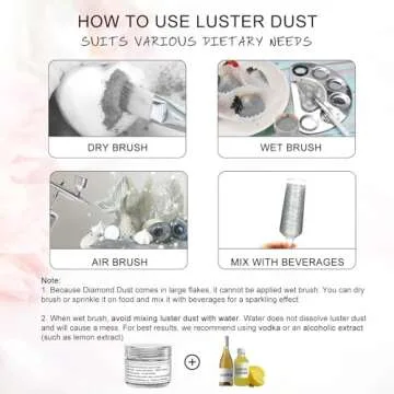 HomeHere Edible Luster Dust Food-Grade Glimmer Powder Glitter for Cake Decorating 7g, Edible Sprinkle Glitter for Cocktails Drinks Baking Candy Dessert Chocolate Vegan Tasteless