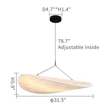 ziidoo Silk Pendant Light - 31.5inchs 4000K Wabi-sabi Boho Chic Japanese Adjustable Height Hanging L...