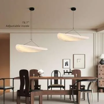 ziidoo Silk Pendant Light - 31.5inchs 4000K Wabi-sabi Boho Chic Japanese Adjustable Height Hanging Lamp Lighting Fixture for Kitchen Island Living Dining Room Bar Hallway (White Light)
