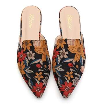 Tilocow Mules for Women Flats Pointed Toe Slip On Backless Loafers Flat Mule Business Casual Shoes S...