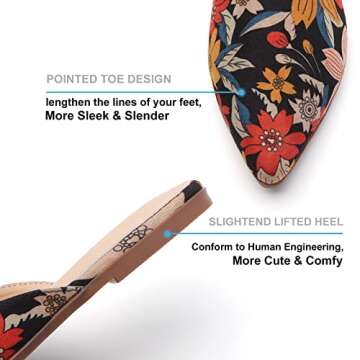 Tilocow Mules for Women Flats Pointed Toe Slip On Backless Loafers Flat Mule Business Casual Shoes Slides