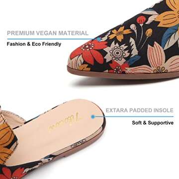 Tilocow Mules for Women Flats Pointed Toe Slip On Backless Loafers Flat Mule Business Casual Shoes Slides