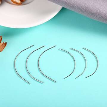 Boao 50 Pcs Hair Needles Curved Hair Extension Needles for Sewing Wig Making, Carpet Leather, Canvas Repairing, Modelling and Crafts, Small and Big