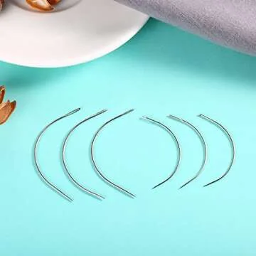 Boao 50 Pcs Hair Needles Curved Hair Extension Needles for Sewing Wig Making, Carpet Leather, Canvas Repairing, Modelling and Crafts, Small and Big