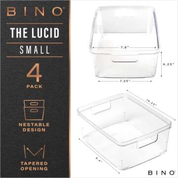 BINO Plastic Storage Containers, Small - 4 Pack THE LUCID COLLECTION, Multi-Use Organizer Bins Built...