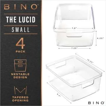 BINO Plastic Storage Containers, Small - 4 Pack THE LUCID COLLECTION, Multi-Use Organizer Bins Built...