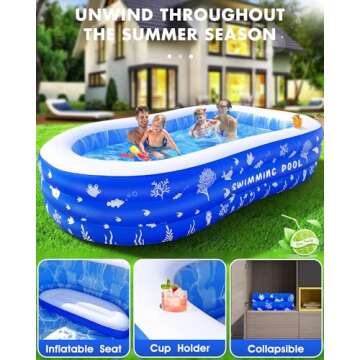 Inflatable Swimming Pool with Seats, Oversized Thickened Blow Up Pool,Family Swimming Pool|Backyard Pool for Kids and Adults,116"x66"x24'' Above Ground Pool,Large Kiddie Pool for Toddlers,Outdoor