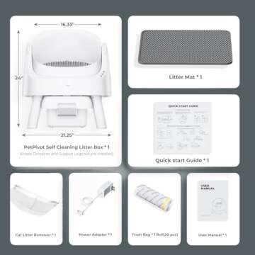 AutoScooper 11 Self Cleaning Litter Box, Removal Smart Litter Box wirh Open-Top Design, Automatic Cat Litter Box with Liners and Mat Included, White (Manufacturer by PETPIVOT INC)