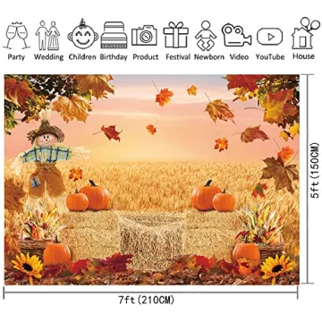 Autumn Photography Background Festive Pumpkin Decor 7x5ft
