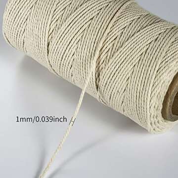 TJ.MOREE Butchers Twine, 3Ply 100m/328 1mmThick Feet String Food Oven Safe Cotton Cooking Meat Rope Bakers Twine Fit to Parcel Sausage and Decorate Crafts (Beige)