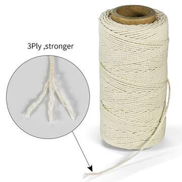 TJ.MOREE Butchers Twine, 3Ply 100m/328 1mmThick Feet String Food Oven Safe Cotton Cooking Meat Rope Bakers Twine Fit to Parcel Sausage and Decorate Crafts (Beige)