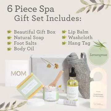 Lizush Lemongrass 6-Piece Spa Gift Set for Women - Relaxing Self-Care Basket, Luxury Handmade Body C...