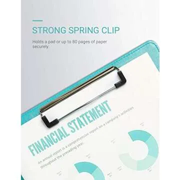 Clipboard Folder Padfolio Clipboard, Writing Portfolio Faux Leather Clipboard with Cover for Legal Pad Holder Letter Size A4 8.5 x 11 for Business Conference Notepad Clip Boards (Pale Turquoise)