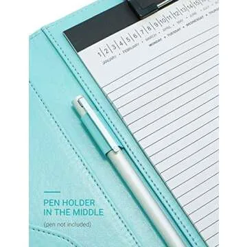 Clipboard Folder Padfolio Clipboard, Writing Portfolio Faux Leather Clipboard with Cover for Legal Pad Holder Letter Size A4 8.5 x 11 for Business Conference Notepad Clip Boards (Pale Turquoise)