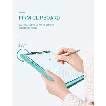Clipboard Folder Padfolio Clipboard, Writing Portfolio Faux Leather Clipboard with Cover for Legal Pad Holder Letter Size A4 8.5 x 11 for Business Conference Notepad Clip Boards (Pale Turquoise)