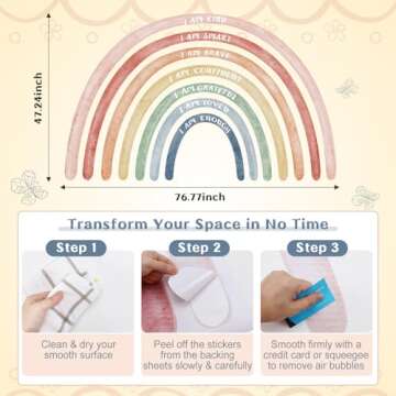 Tinideya 76.77x47.24'' Watercolor Large Rainbow Wall Decal with Inspirational Quote Peel and Stick R...