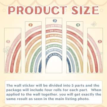 Tinideya 76.77x47.24'' Watercolor Large Rainbow Wall Decal with Inspirational Quote Peel and Stick Rainbow Wall Stickers Waterproof Decal for Girls Kids Bedroom Classroom Nursery Playroom(Cute)