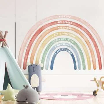 Tinideya 76.77x47.24'' Watercolor Large Rainbow Wall Decal with Inspirational Quote Peel and Stick Rainbow Wall Stickers Waterproof Decal for Girls Kids Bedroom Classroom Nursery Playroom(Cute)