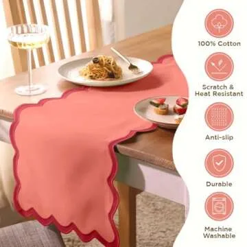 Folkulture Valentine's Day Table Runners 90 Inches Long for Table Decor, 100% Cotton Quilted Table R...