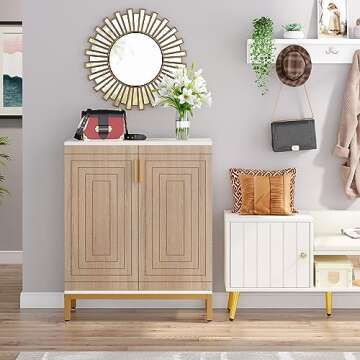 Tribesigns Shoe Cabinet with Doors, 20 Pairs Entryway Shoe Storage Cabinet with Shelves, 5-Tier Modern Free Standing Shoe Racks Storage Organizer for Closet, Living Room, Bedroom(White/Natural)