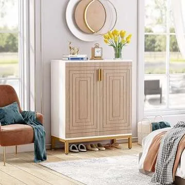 Tribesigns Shoe Cabinet with Doors, 20 Pairs Entryway Shoe Storage Cabinet with Shelves, 5-Tier Modern Free Standing Shoe Racks Storage Organizer for Closet, Living Room, Bedroom(White/Natural)