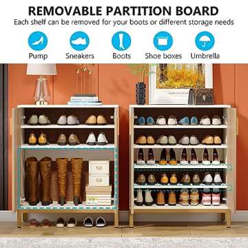 Tribesigns Shoe Cabinet with Doors, 20 Pairs Entryway Shoe Storage Cabinet with Shelves, 5-Tier Modern Free Standing Shoe Racks Storage Organizer for Closet, Living Room, Bedroom(White/Natural)