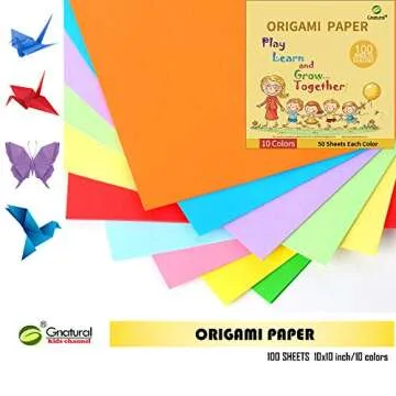 24lb 10 x 10 inch Large Origami Paper - 10 Colored 100 Sheets Double Sided Handmade Folding Paper Sq...