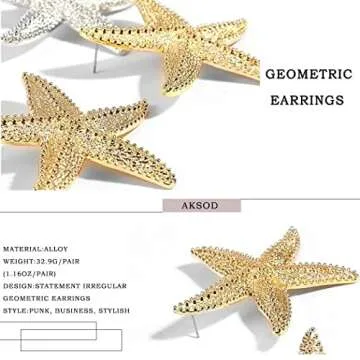 Aksod Oversized Starfish Earrings - Stylish Statement Jewelry
