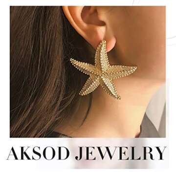 Aksod Starfish Earrings Large Gold Statement Big Star Earrings for Women Boho Fashion Beach Ear Jewelry Accessories (Style D)