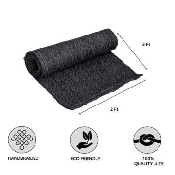 HOMEMONDE Handcrafted Woven Rectangle Jute Rug - Rustic Vintage Braided Reversible Area Rug - Eco Fr...