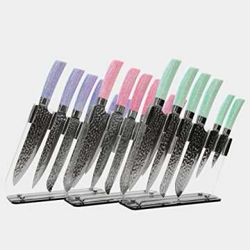 Kitchen Knives Set, High Carbon Stainless Steel Knife Set 7PCS, Super Sharp Cutlery Knife Set with Clear Acrylic Stand, Knife Block Set (Pink)