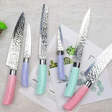 Kitchen Knives Set, High Carbon Stainless Steel Knife Set 7PCS, Super Sharp Cutlery Knife Set with Clear Acrylic Stand, Knife Block Set (Pink)