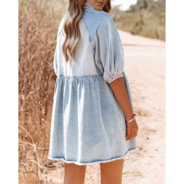 Pepochic Women's Summer Denim Babydoll Dress - Light Blue