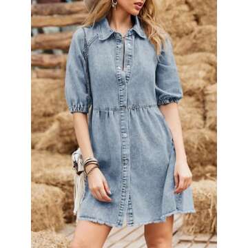 Pepochic Women's Summer Denim Babydoll Dress - Light Blue