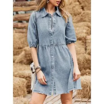 Pepochic Women's Summer Denim Babydoll Dress - Light Blue
