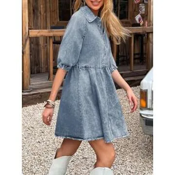 Pepochic Women's Summer Denim Babydoll Dress - Light Blue