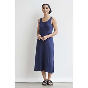 Fair Indigo Women's 100% Organic Pima Cotton Midi Tank Dress