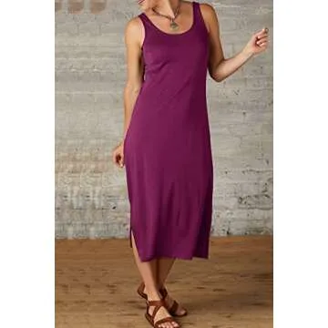 Fair Indigo Women's 100% Organic Pima Cotton Midi Tank Dress