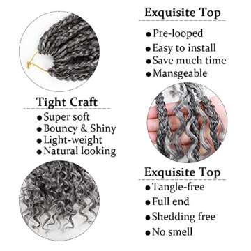 VIOLET 12 Inch Boho Box Braids Crochet Hair Goddess Box Braids Crochet Hair Prelooped Crochet Hair with Curly Ends Crochet Braiding Hair for Black Women (12 Inch, 7Packs, 1B/Gray)