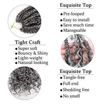 VIOLET 12 Inch Boho Box Braids Crochet Hair Goddess Box Braids Crochet Hair Prelooped Crochet Hair with Curly Ends Crochet Braiding Hair for Black Women (12 Inch, 7Packs, 1B/Gray)