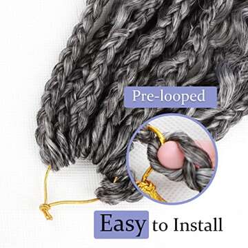 VIOLET 12 Inch Boho Box Braids Crochet Hair Goddess Box Braids Crochet Hair Prelooped Crochet Hair with Curly Ends Crochet Braiding Hair for Black Women (12 Inch, 7Packs, 1B/Gray)