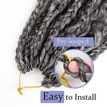 VIOLET 12 Inch Boho Box Braids Crochet Hair Goddess Box Braids Crochet Hair Prelooped Crochet Hair with Curly Ends Crochet Braiding Hair for Black Women (12 Inch, 7Packs, 1B/Gray)