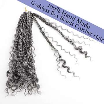 VIOLET 12 Inch Boho Box Braids Crochet Hair Goddess Box Braids Crochet Hair Prelooped Crochet Hair with Curly Ends Crochet Braiding Hair for Black Women (12 Inch, 7Packs, 1B/Gray)