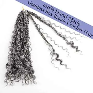 VIOLET 12 Inch Boho Box Braids Crochet Hair Goddess Box Braids Crochet Hair Prelooped Crochet Hair with Curly Ends Crochet Braiding Hair for Black Women (12 Inch, 7Packs, 1B/Gray)
