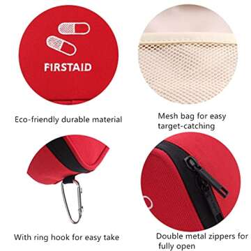 Mini Travel First Aid Kit Bag Empty Portable First Aid Supplies Package Medications Organizer Container Waterproof Medical Survival Kit Rescue Case with a Hook for Home Car Outdoor (Red)