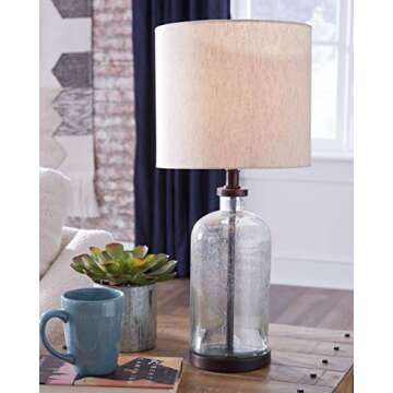 Signature Design by Ashley Bandile Modern Farmhouse 22.5" Seeded Glass Table Lamp, Bronze