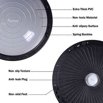 Sportneer Balance Ball Trainer with Resistance Bands and Pump - Inflatable Half Yoga Ball for Home Gym Full-Body Workouts - 23 Inch Non-Slip Half Exercise Ball for Core Strength Training, 350lb Cap