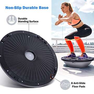 Sportneer Balance Ball Trainer with Resistance Bands and Pump - Inflatable Half Yoga Ball for Home Gym Full-Body Workouts - 23 Inch Non-Slip Half Exercise Ball for Core Strength Training, 350lb Cap