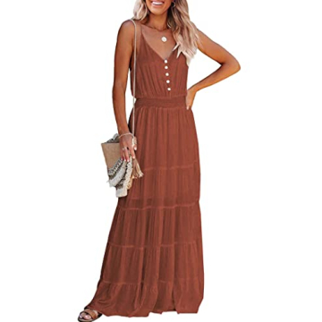 PRETTYGARDEN Women's Casual Summer Dress Spaghetti Strap Sleeveless High Waist Beach Long Maxi Sun D...