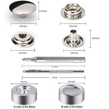 Laviesto Snap Fastener Kit,200pcs Stainless Steel Snap Button Press Stud Cap with 3 Setting Tools for Bag Leather Craft Sewing(15mm)
